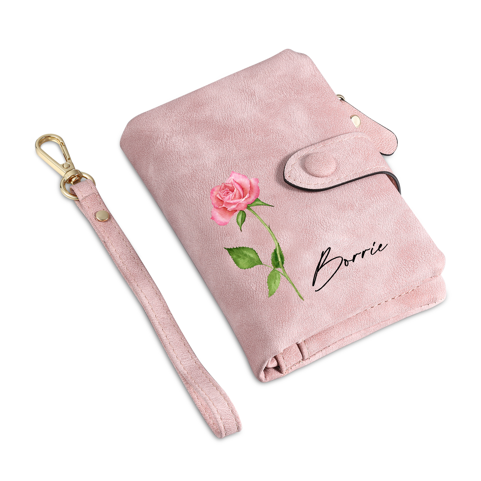 Personalized Women's Leather Wallet Custom 1 Birth Flower & 1 Name Wallet Gift for Her