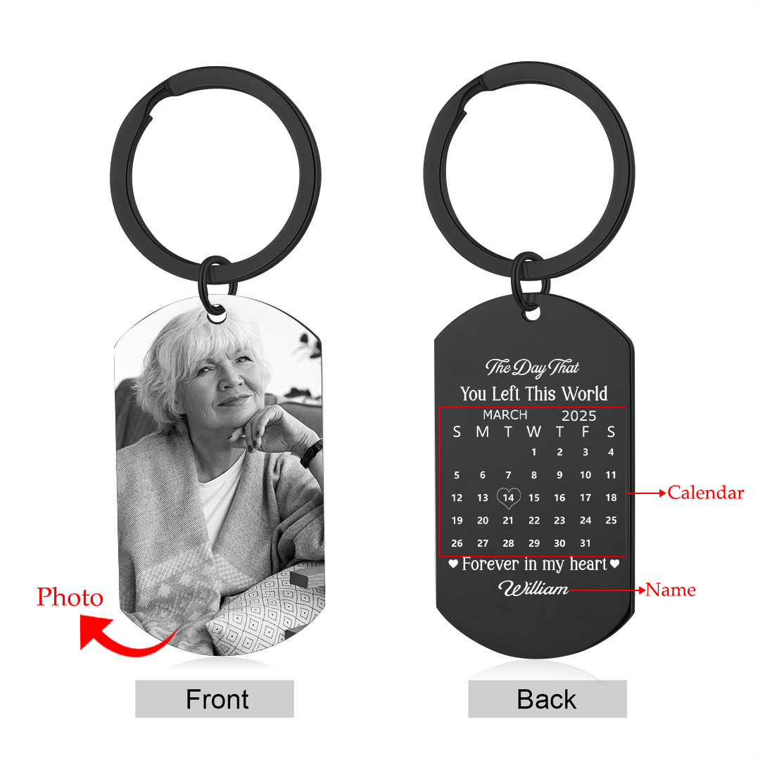 Personalized Steel Photo Calendar Memorial Keychain