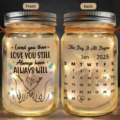Personalized LED Mason Jar Night Light with Calendar Date Customisable Anniversary Gift for Couples Wife Husband Girlfriend Boyfriend | Lorajewel