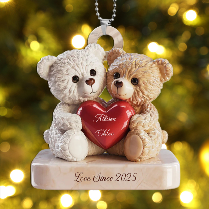 Personalized Couple Heart-Shaped Teddy Bear Christmas Tree Decoration