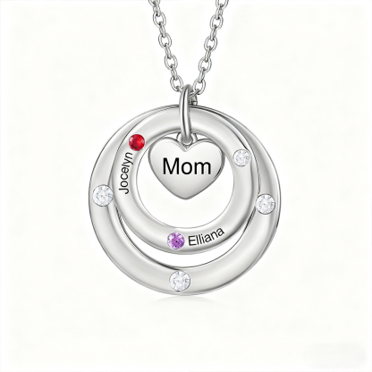 Personalized Women's Birthstone Necklace with 2 Names & 2 Birthstones & 1 Text Design Gift for Her | Lorajewel