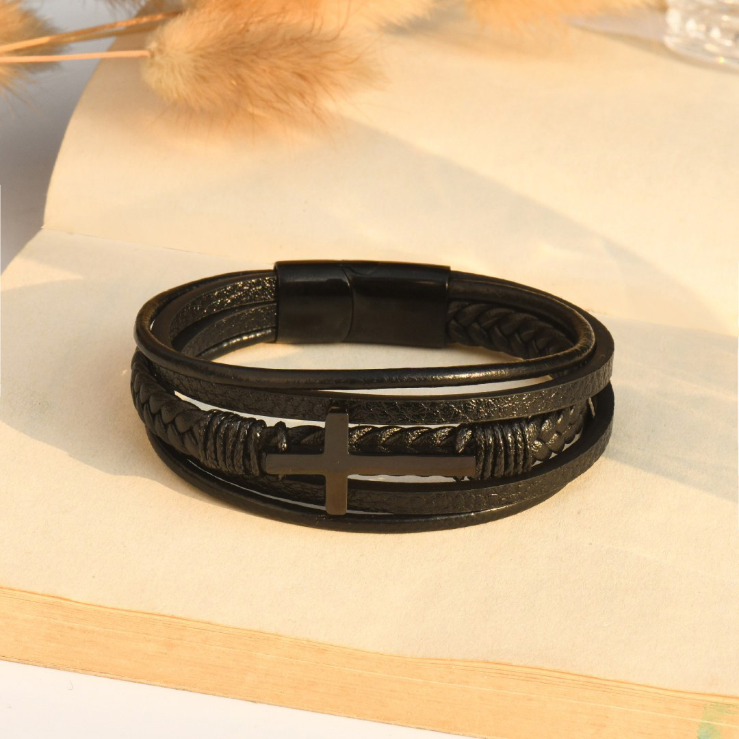 To My Son-Cross Braided Leather Bracelet "I'll Always Be With You" Gifts For Son