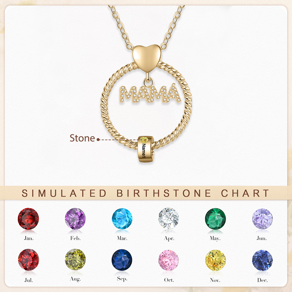 Collar con colgante de "MAMÁ" con 1 nombre Y 1 piedra de nacimiento personalizados | Jessemade