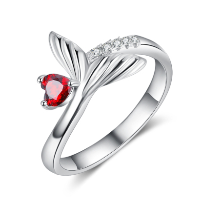Personalized Mermaid Ring Silver with 1 Birthstone Gifts for Her