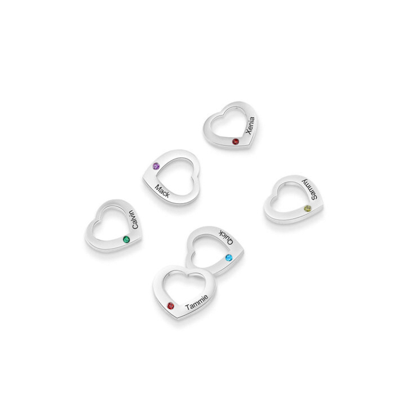 Engraved 1 Birthstone and 1 Name Heart Charm for Bracelet