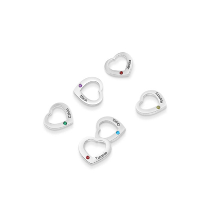 Engraved 1 Birthstone and 1 Name Heart Charm for Bracelet