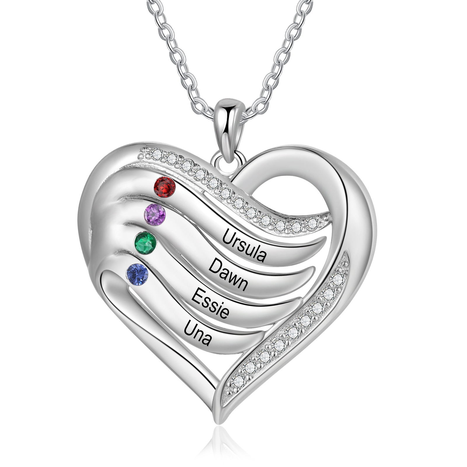 Personalized Intertwined Heart Pendant Necklace Custom 4 Birthstones & 4 Names Necklace Gifts for Her