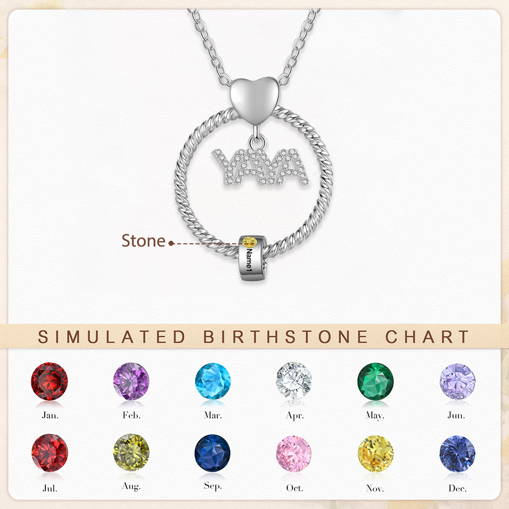 Collar a abuela con colgante de "YAYA" con 1 nombre Y 1 piedra de nacimiento personalizados | Jessemade-Jessemade ES