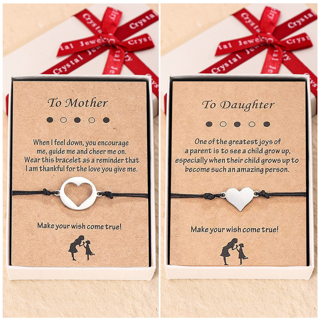 Mother and Daughter Heart Bracelet Back To School Gift Adjustable String Bracelet