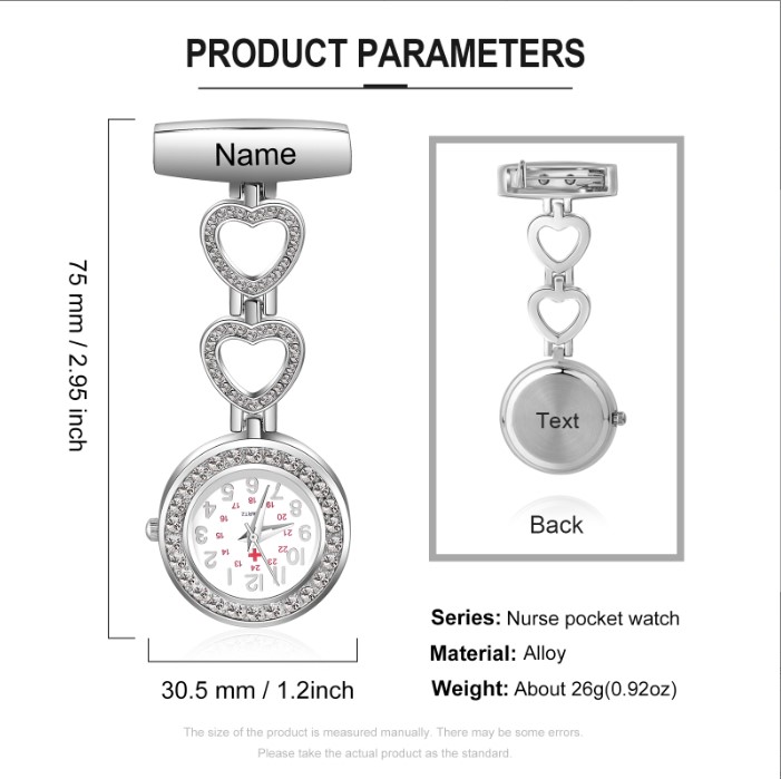 Personalized Name & Text Nurse Watch Portable Nurse Watch with Lapel Pin Gift for Doctor/Nurse