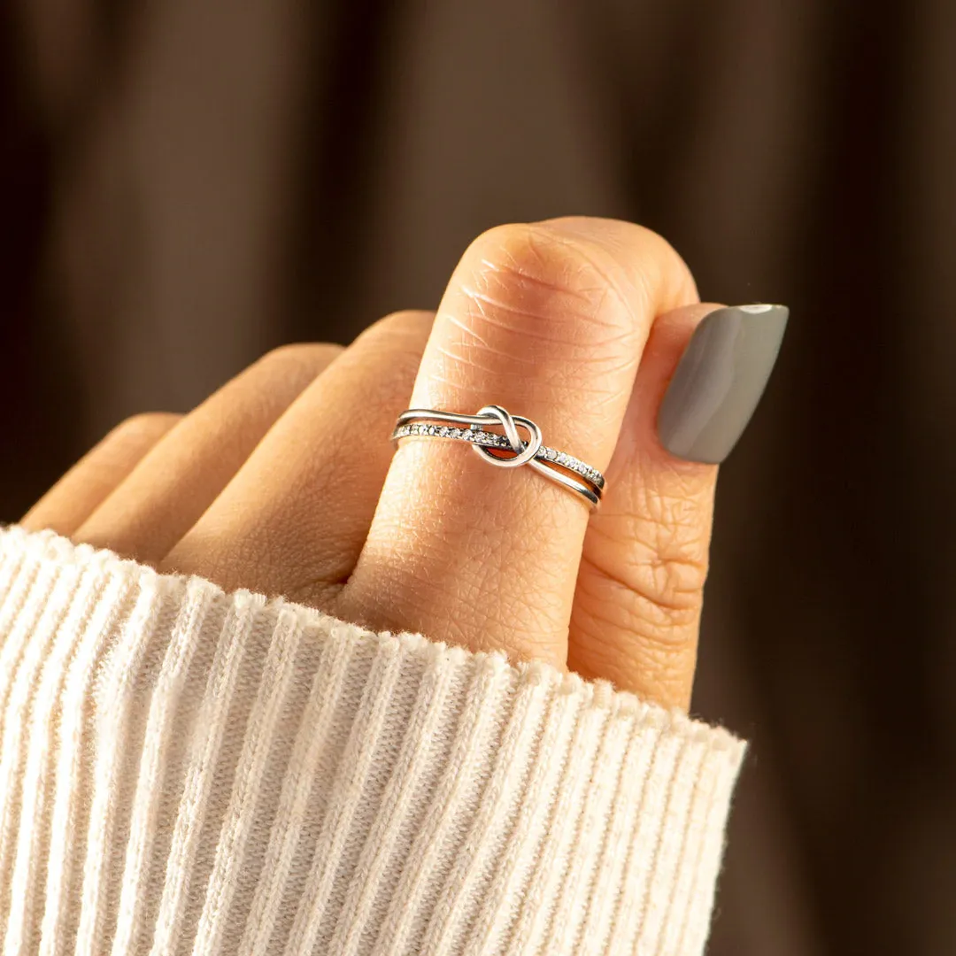 Mother and Daughter S925 Double Band Knot Ring Set Warm Gifts