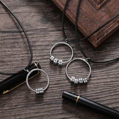 Personalized Circle Pendant Necklace Engraved 3 Names Bead Necklace for Him