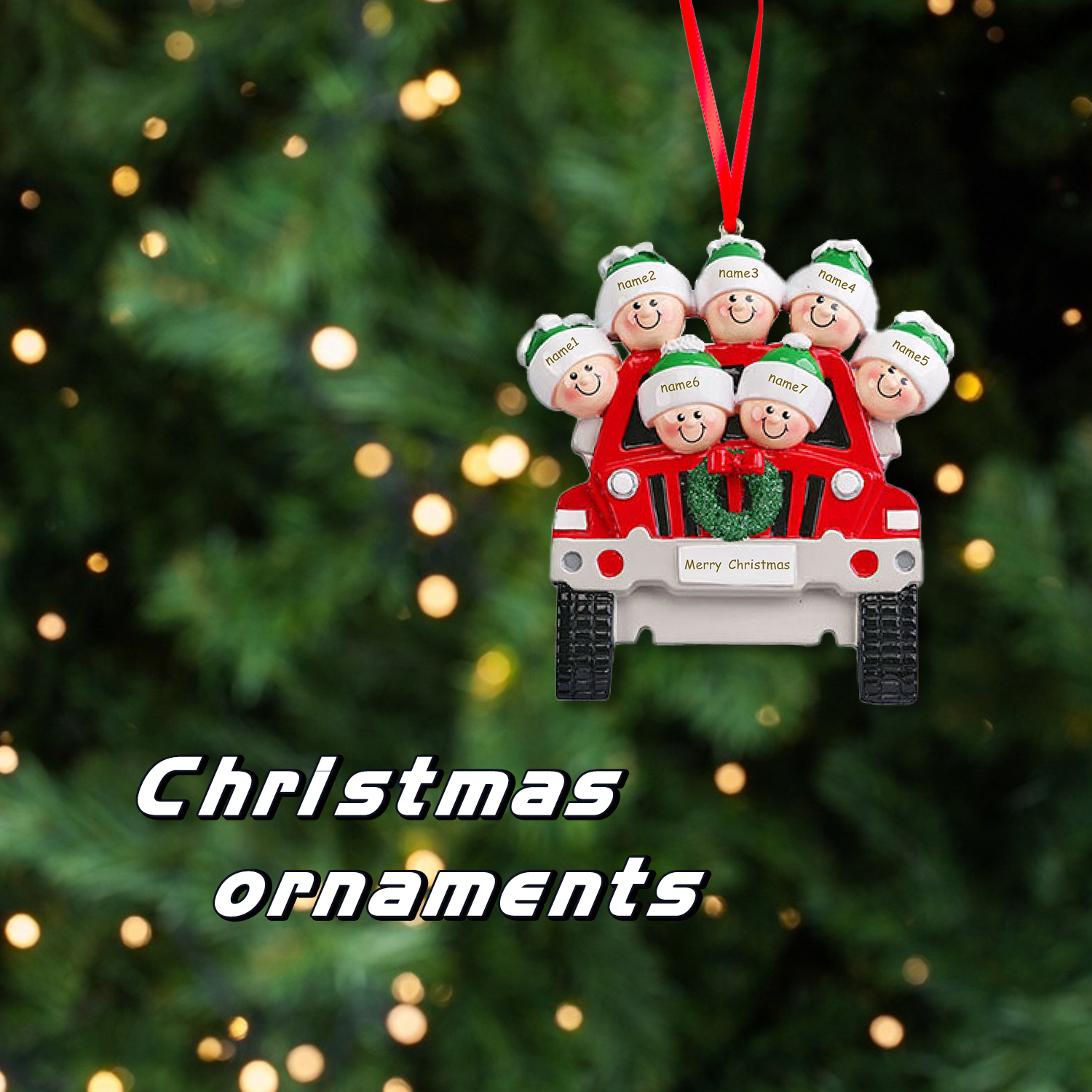 Personalized Family Car Christmas Tree Ornament with 3 Names Xmas Ornaments