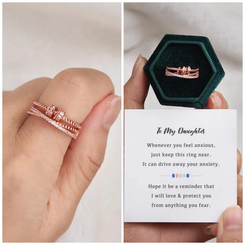 To My Daughter-S925 Spinning Bead Fidget Ring Gifts For Daughter
