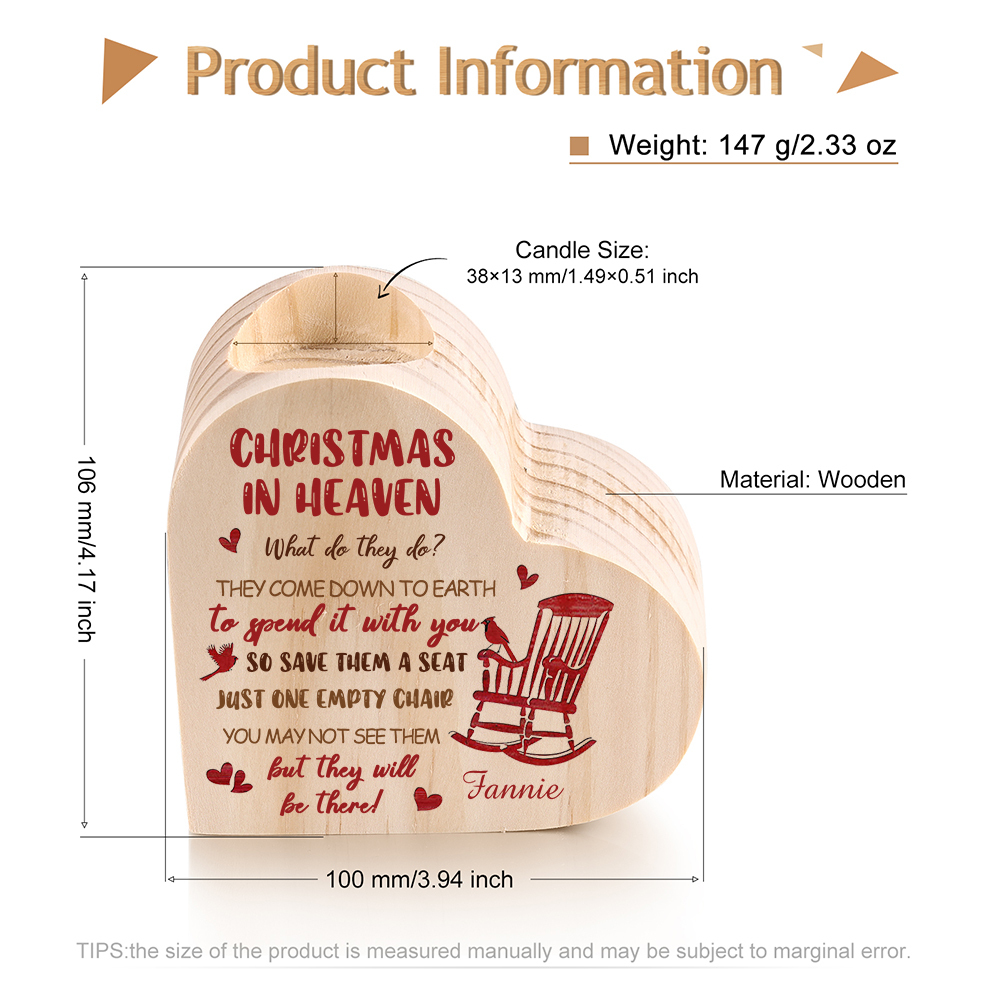 Personalized Wooden Candle Holder Heart-shaped Memorial Candlesticks Customized Name Chair Candle Holder - Christmas In Heaven