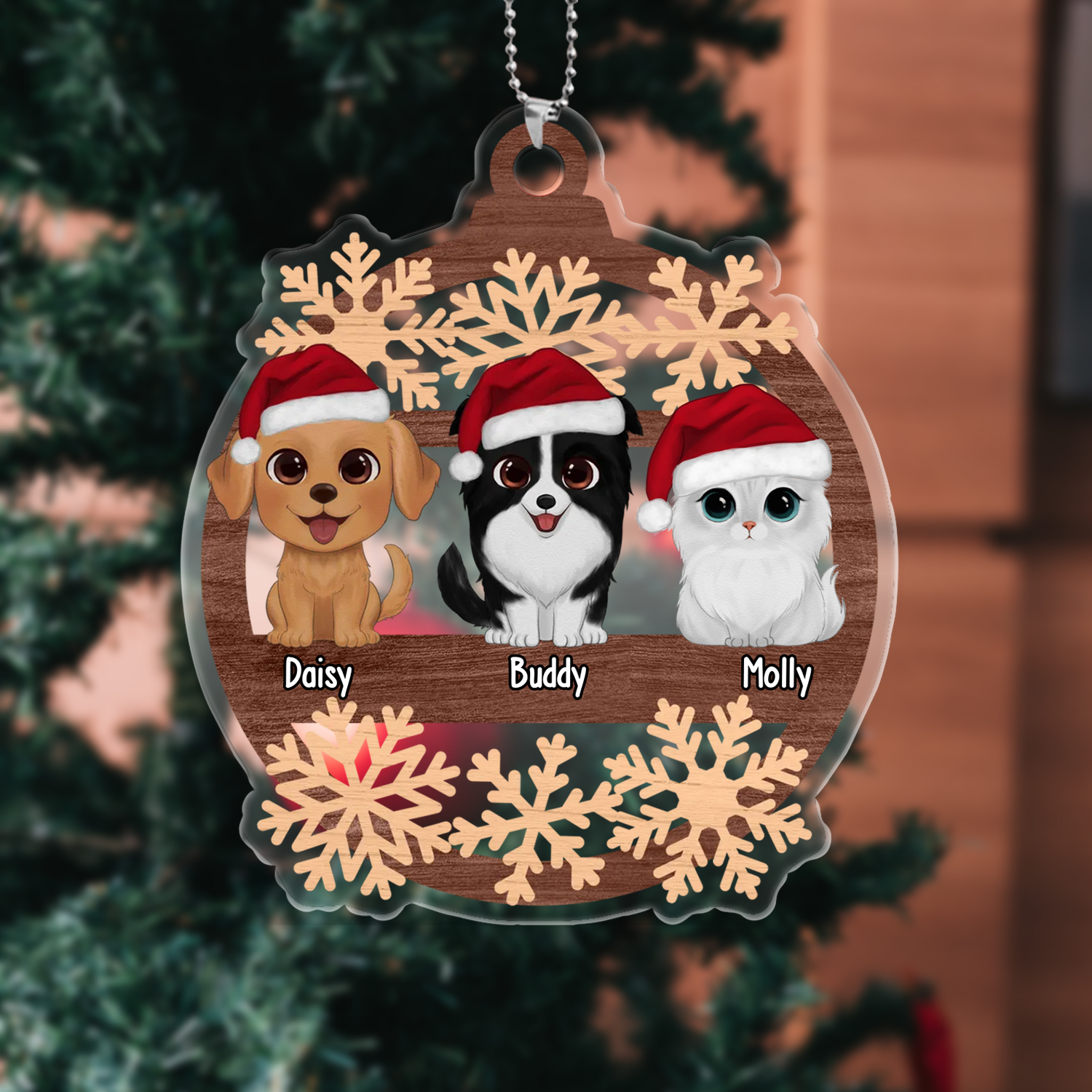 Pet Christmas Ornaments Customized 1–6 Names Wooden Christmas Decor Personalized Gifts for Family Friends