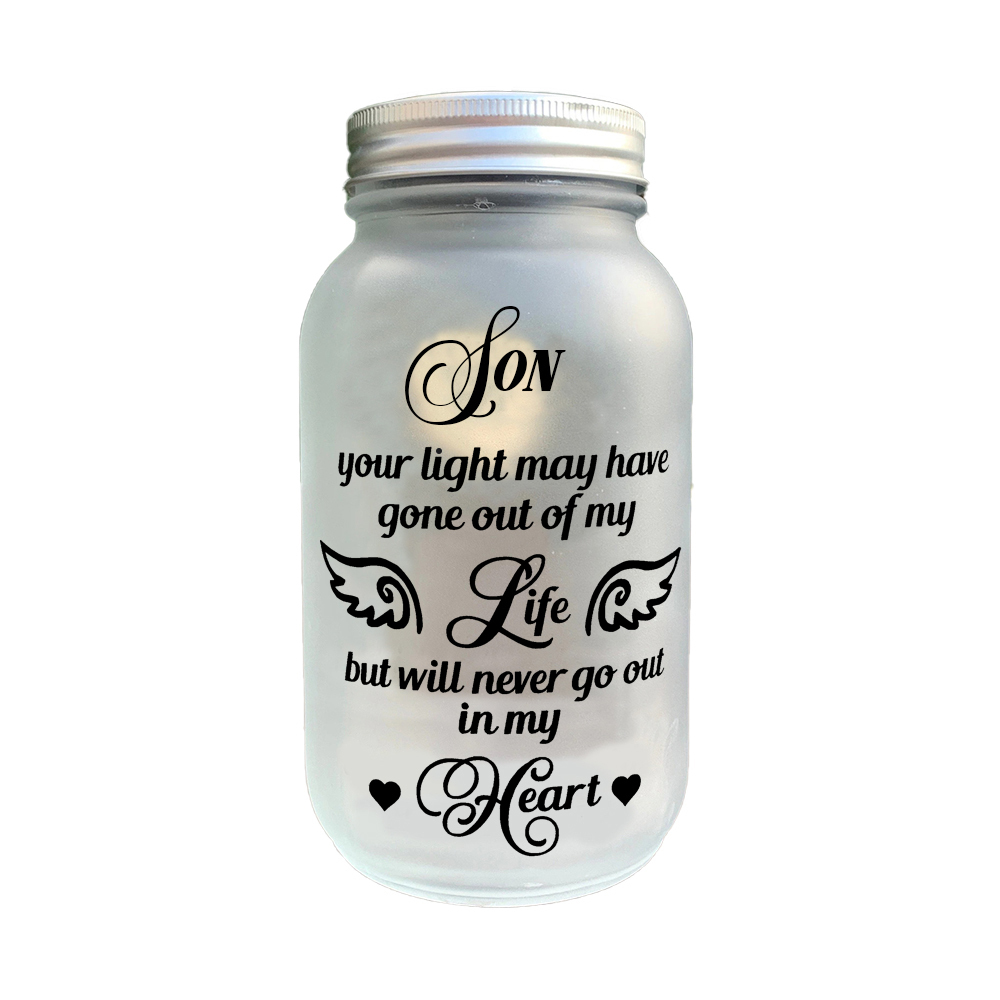 Memorial Mason Jar Night Light Never Go Out in My Heart Led Lamp