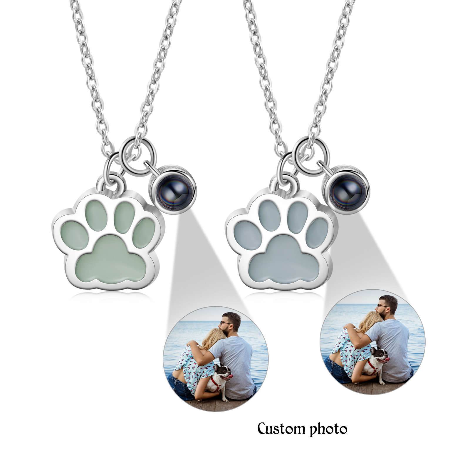 Personalized Dog Paw Pendant Couple Necklace Set Custom Photo Projection Necklace Romantic Gifts For Him/Her-Lorajewel