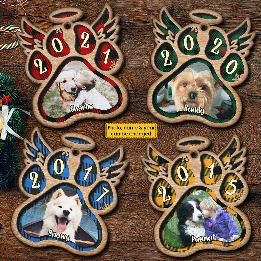 Angel Wings Pet Paw Ornament Custom Photo and Name Pet Memorial Ornament