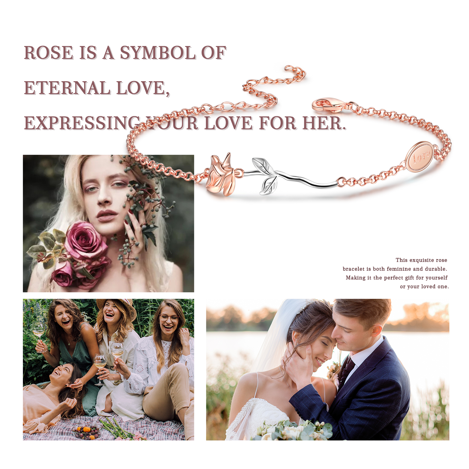 Rose Pendant Bracelet Simple Flower Bracelet for Women