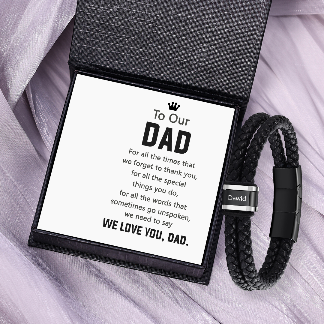 1 Name - Men's Leather Bracelet Custom Names Beaded Bracelet Adjustable Personalized Gift for Him