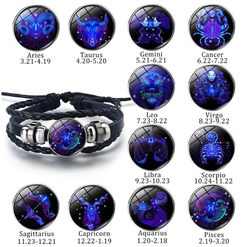 Leather Braided Bracelet Constellation Bracelet Black Multi-layered Bracelets for Family Friends