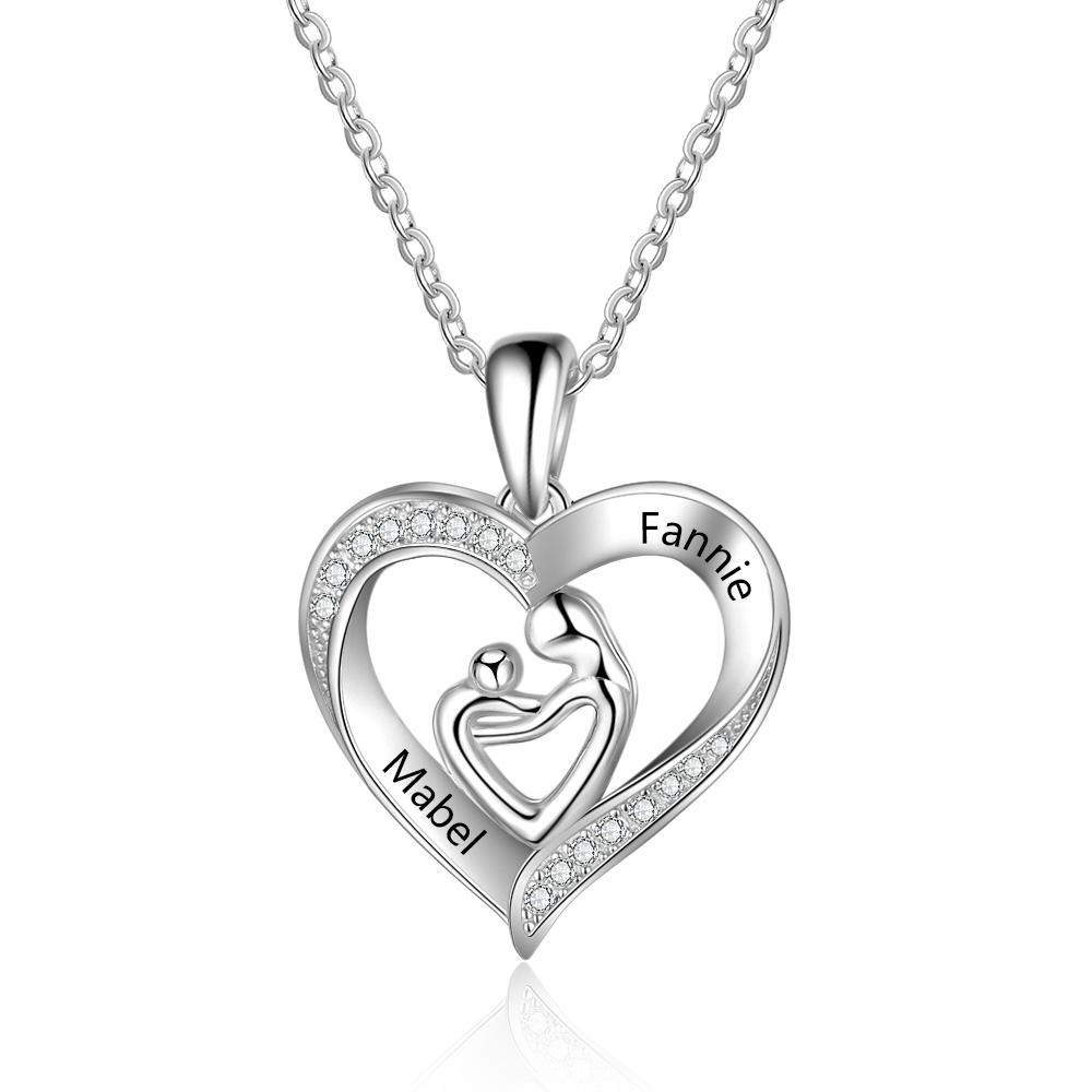 Mother and Child Necklace | Engraved with 2 Names | Heart Necklace