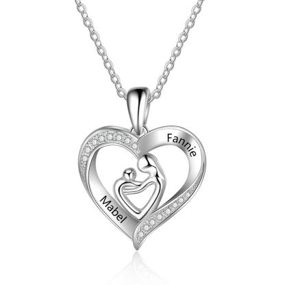 Mother and Child Necklace | Engraved with 2 Names | Heart Necklace