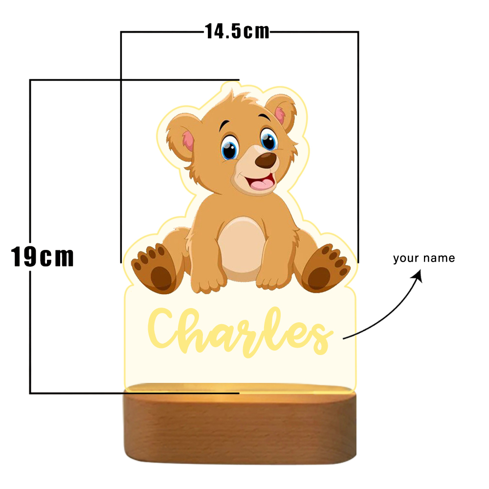 Personalized Bear Night Light Custom Name  LED Lamp