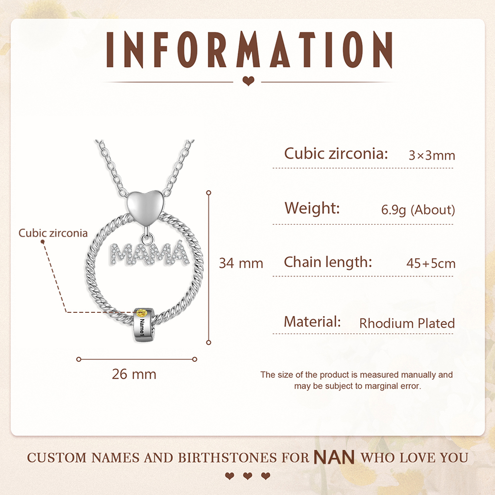 Collar con colgante de "MAMÁ" con 1 nombre Y 1 piedra de nacimiento personalizados | Jessemade