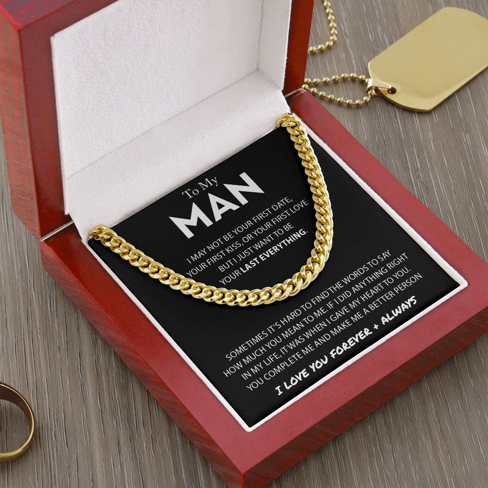 To My Man Cuban Link Chain Necklace Promise Necklace Gift Set - I Love You Forever & Always