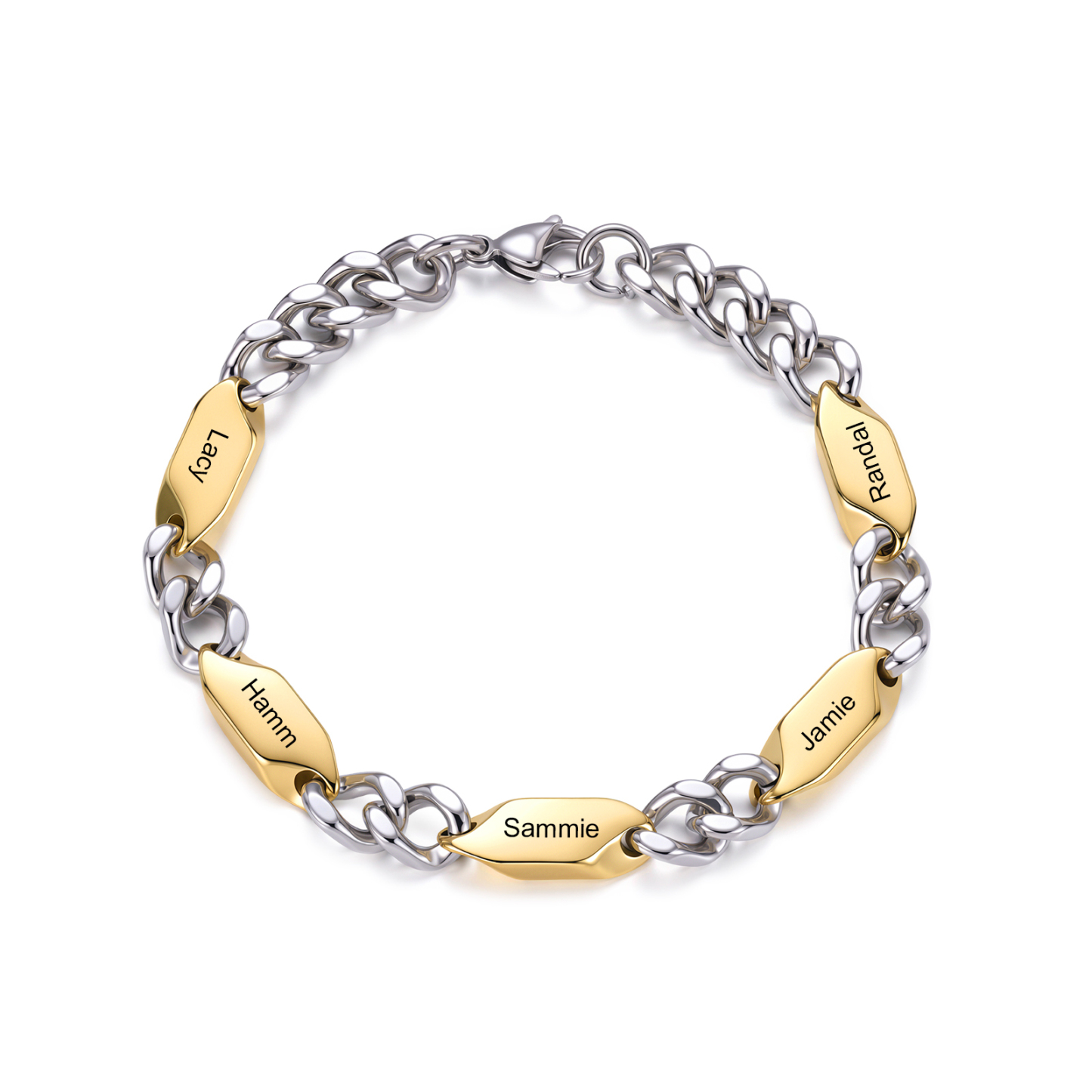 Personalized Men’s Stainless Steel Curb Chain Bracelet with 1–5 Engraved Names – Unique Gift for Dad, Husband, or Family
