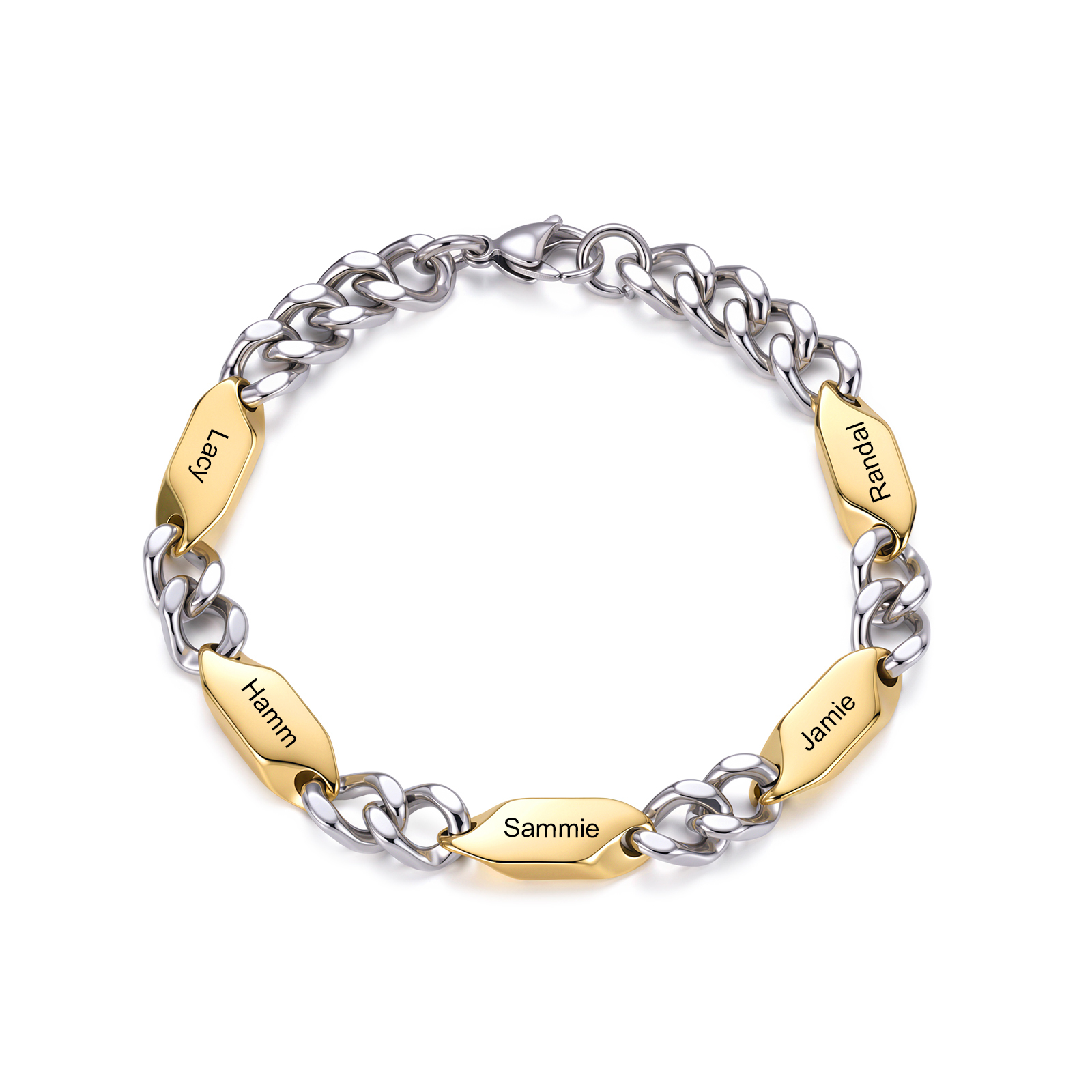Personalized Men’s Stainless Steel Curb Chain Bracelet with 1–5 Engraved Names – Unique Gift for Dad, Husband, or Family