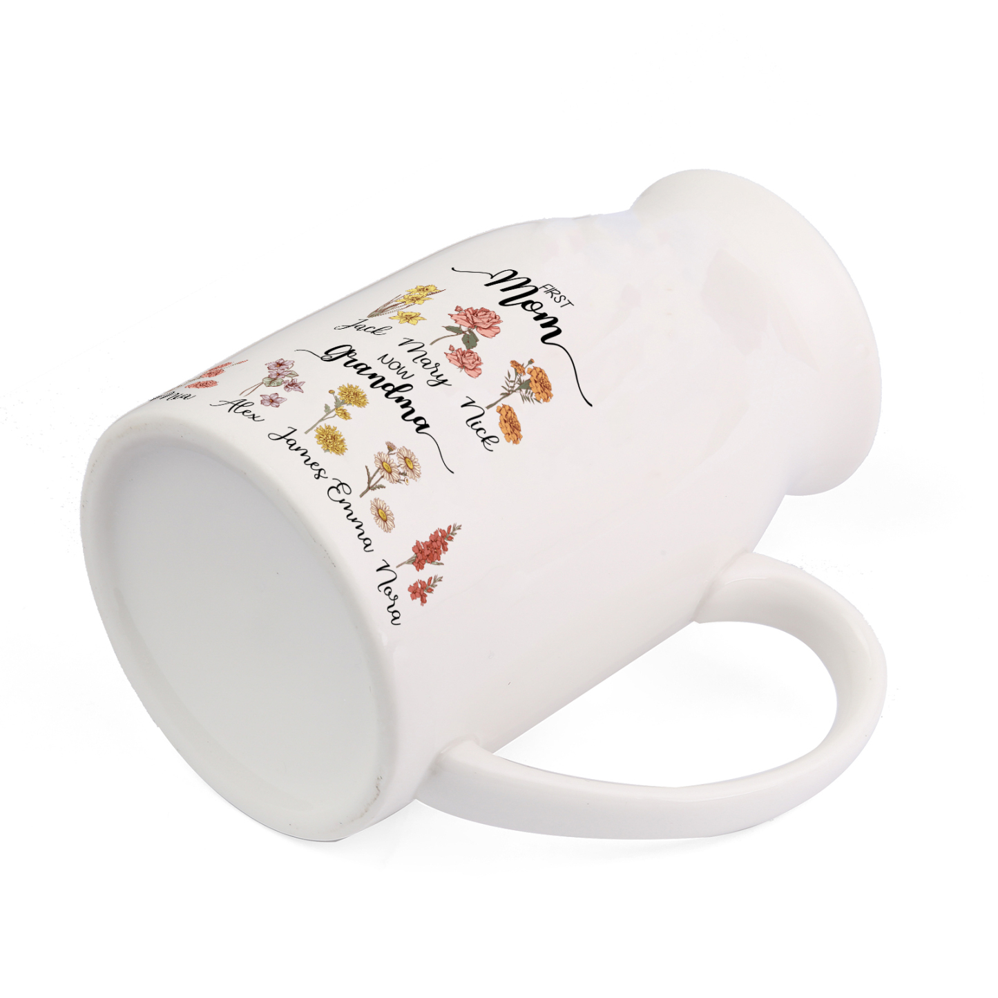 Birthflowers Personalized Ceramic Jug with Names – “First Mom, Now Grandma” Floral Keepsake | Lorajewel