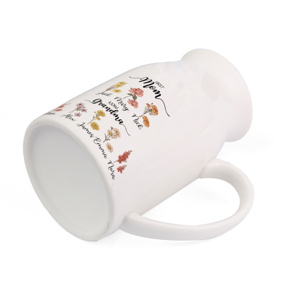 Birthflowers Personalized Ceramic Jug with Names – “First Mom, Now Grandma” Floral Keepsake | Lorajewel