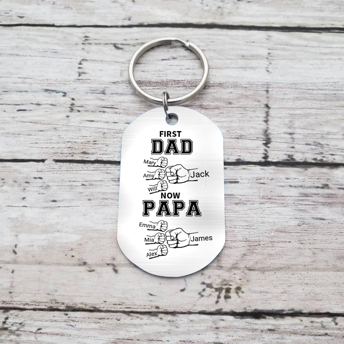 2-12 Children's Names Personalized Keyring Father's Day Gift for Grandad- First Dad, Now Grandpa | Lorajewel