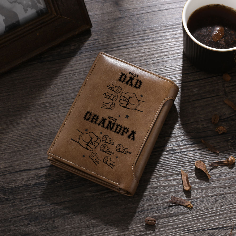 Personalised Dad and Grandpa PU Leather Wallet with Custom 1-6 Names Gift for Dad/ Grandpa | Lorajewel