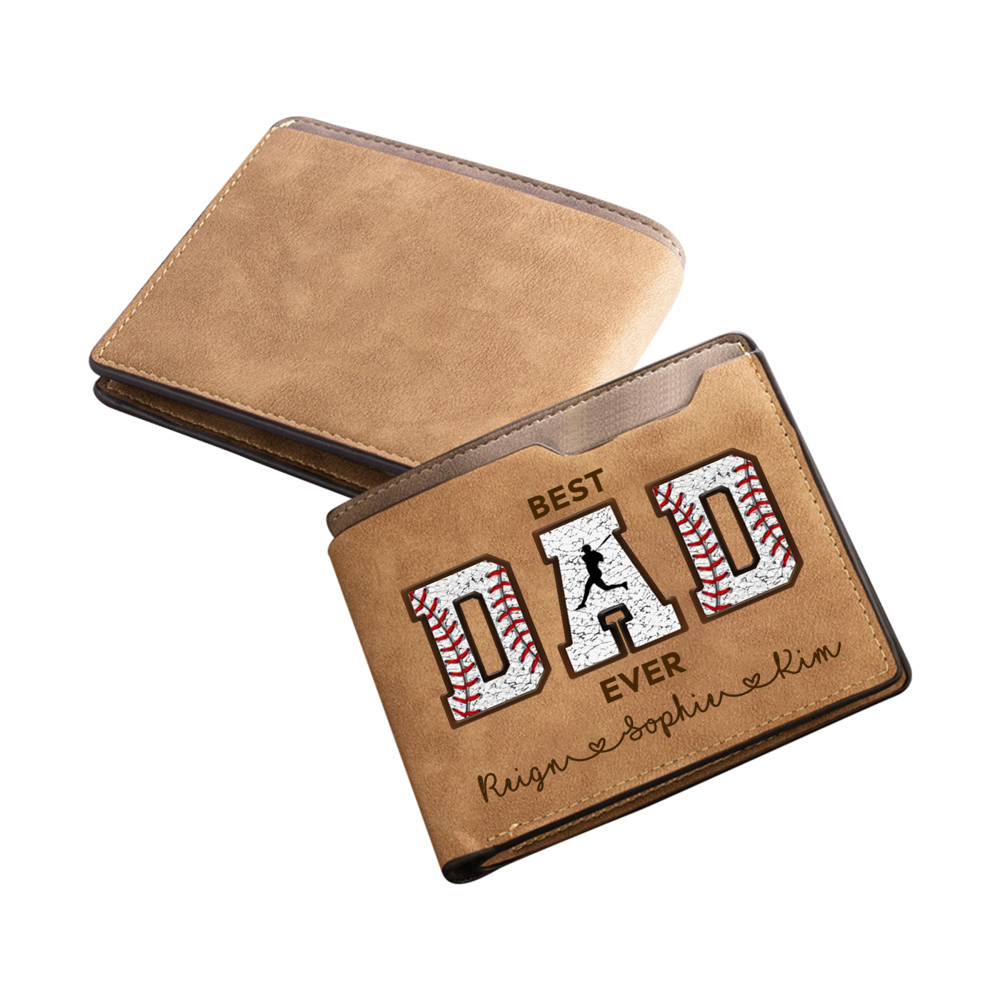 Personalized Best Dad Ever Baseball Wallet – Custom Gift from Kids for Dad| Lorajewel
