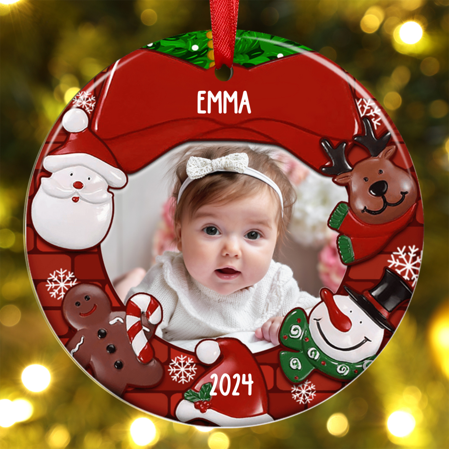 Wooden Christmas Circle Ornaments Customized Photo & Name & Year Ornament Newborn Christmas Gifts