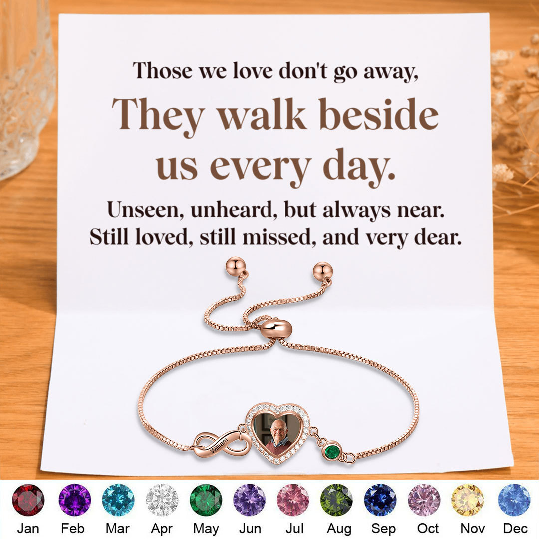 Personalized Photo Memorial Bracelet Set Infinity Love Heart Photo Bracelet with Birthstone