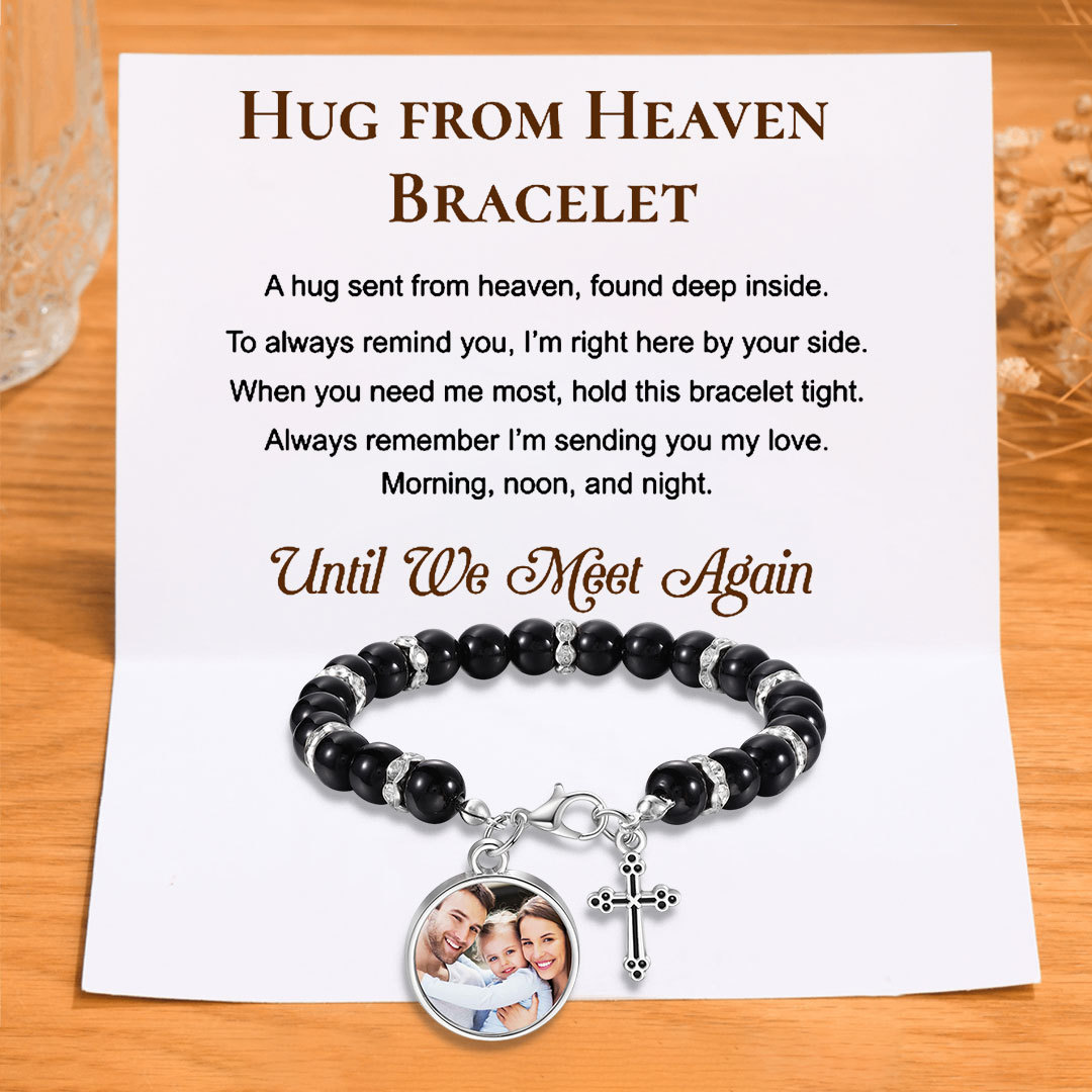 Personalized Rosary Memorial Bracelet Custom with Photo and Cross Pend