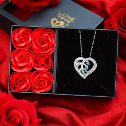 Personalized Heart 2-5 Birthstones & Names Necklace A Thoughtful Gift for Valentine