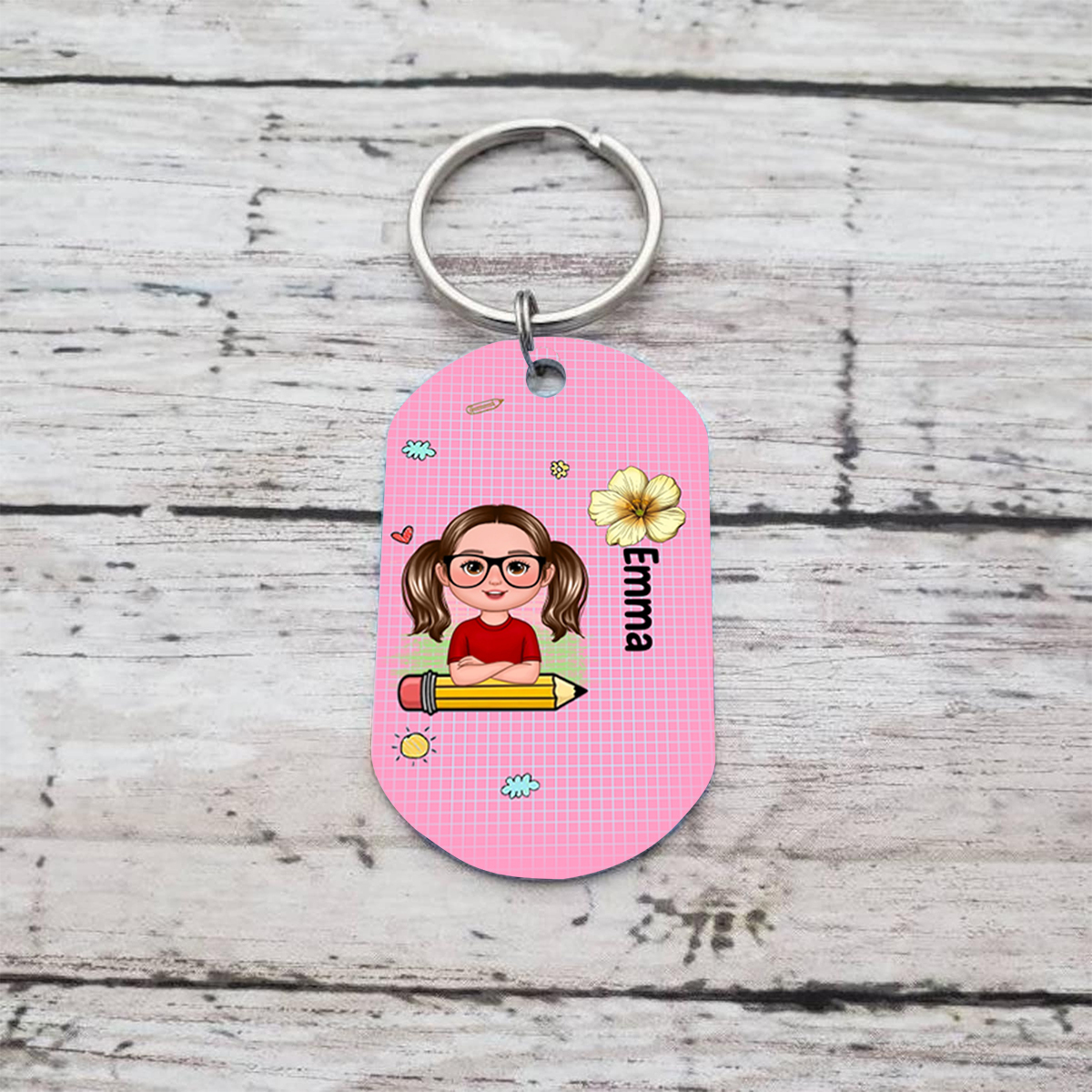 Custom Keyring with Name & Character abd Birth Flower – Personalized Back to school Gift for Kids | Jessemade