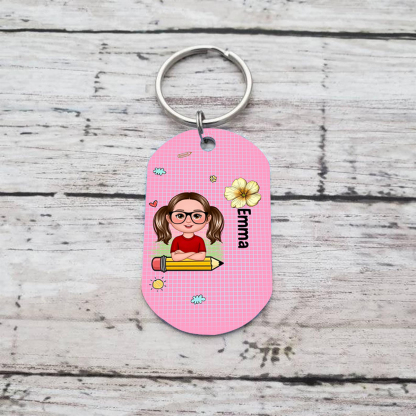 Custom Keyring with Name & Character abd Birth Flower – Personalized Back to school Gift for Kids | Jessemade