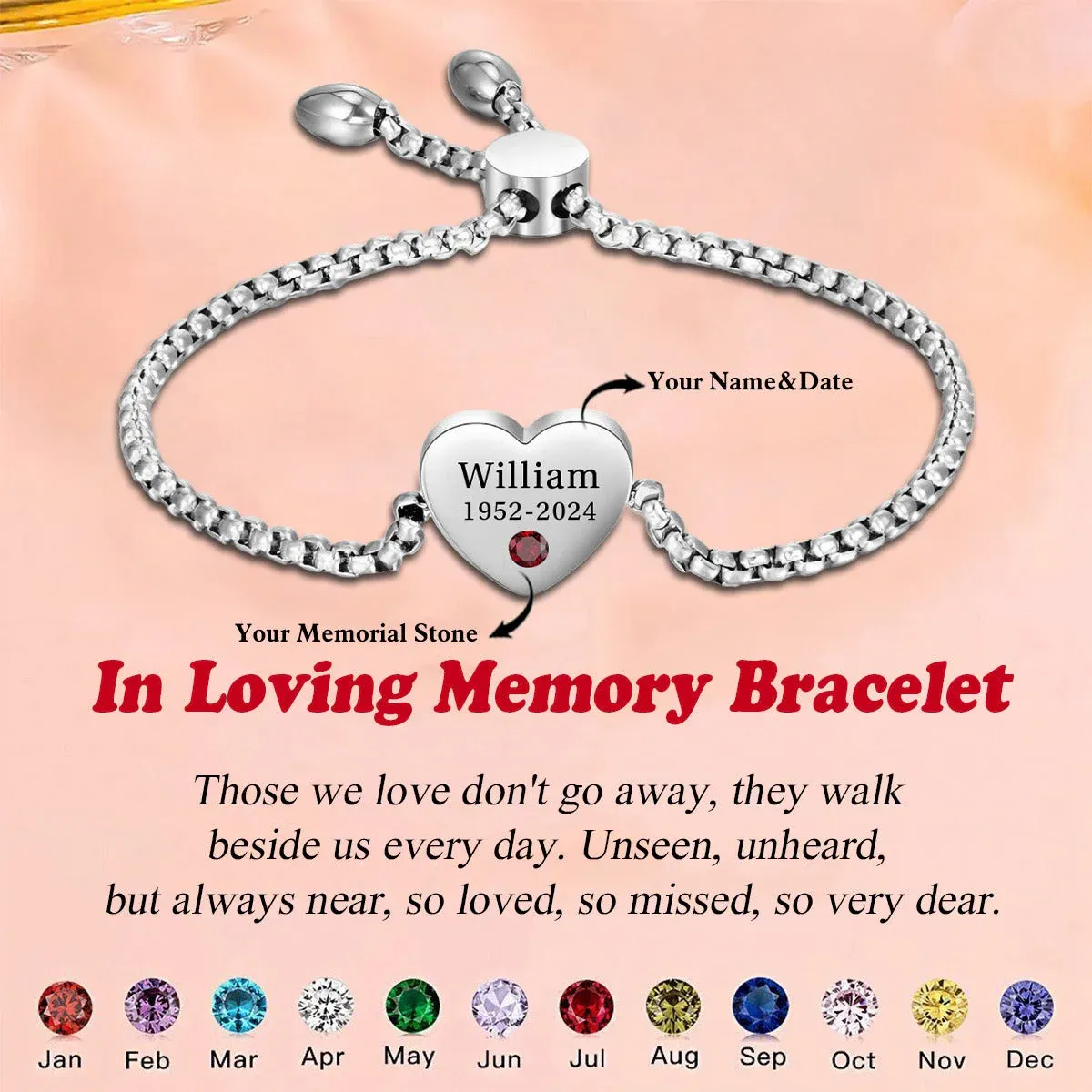 Personalized Memorial Bracelet Custom with Name Date Birthstone Card - They Walk Beside Us Every Day