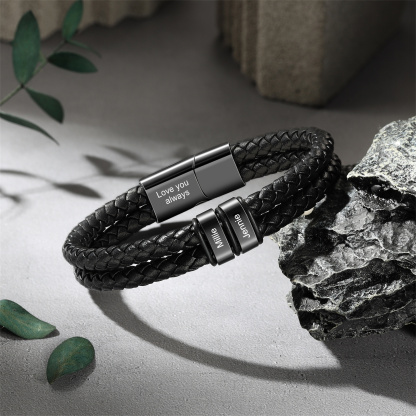 Personalised Black Braided Leather 2-6 Names Bracelet