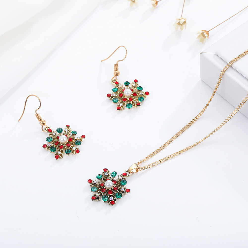 Christmas Snowflake Dangle Earrings Necklace Set Festive Holiday Gift for Women