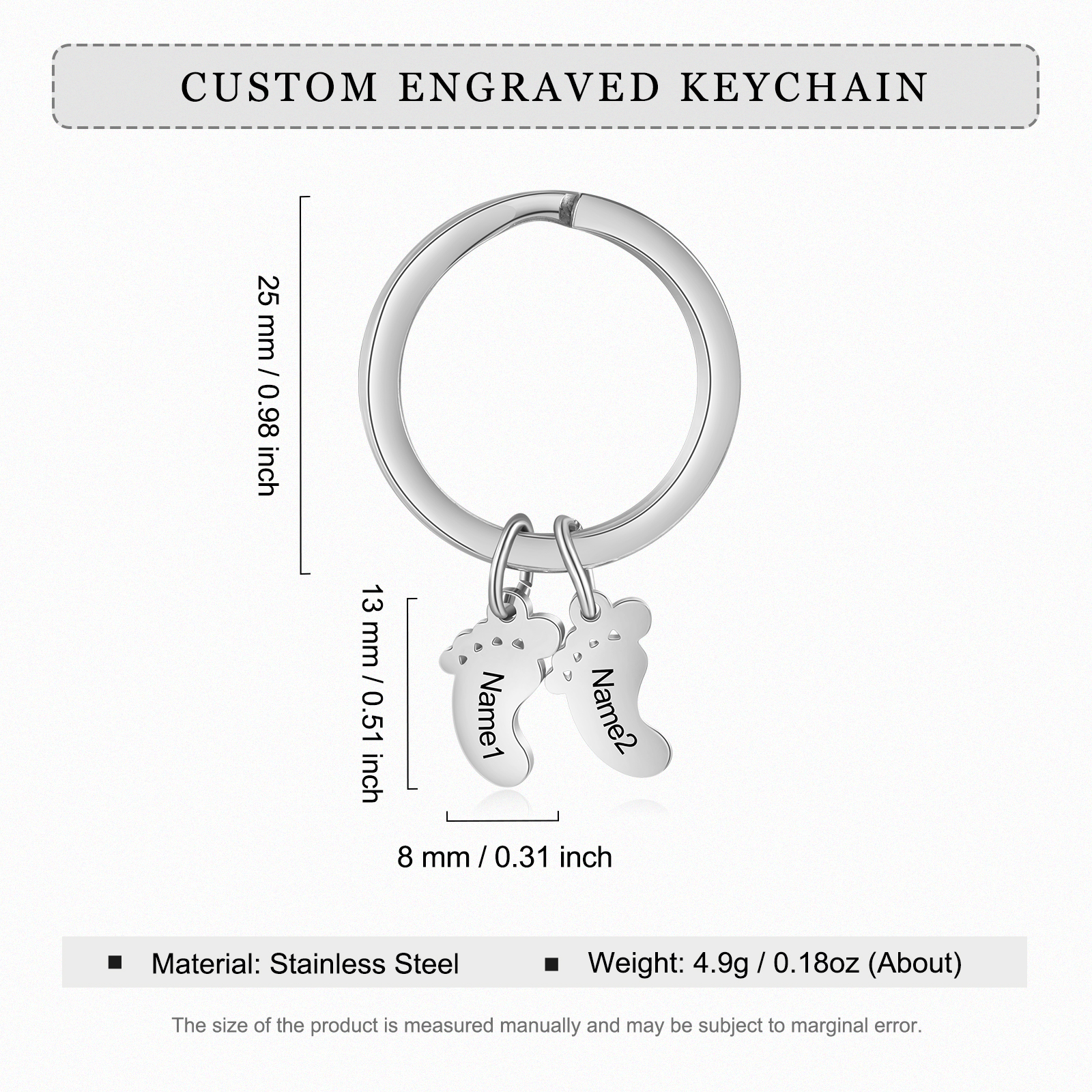 Baby Feet Keychain Personalized 2 Names Keychain Family Gifts