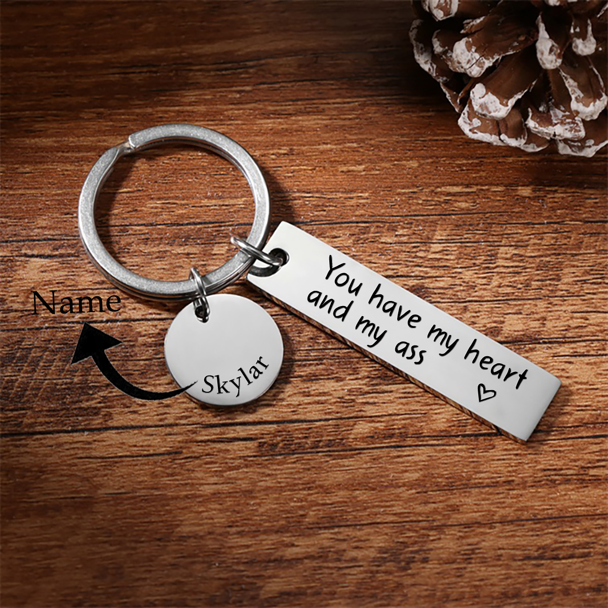 Personalized Couple Keychain Custom Name Keyring "You Have My Heart And My Ass" Valentine's Day Gifts for Couples