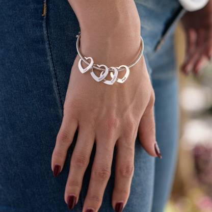 Personalized 5 Names Bracelet Heart Charms Bracelet Love Bangle Gifts for Her
